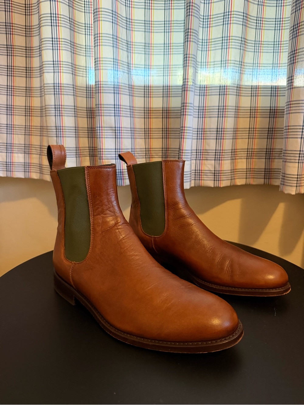Tony Mora Palermo Men's Tan Leather Chelsea Boots with Olive Elastic Panels